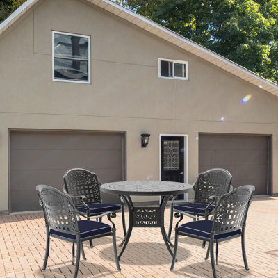 Patio en fonte d'aluminium avec coussins - 5 pièces, noir, 4, antirouille, résistant aux intempéries, tous les outils inclus 5 meubles noirs et table empilable
