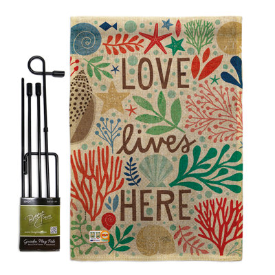 En toile jute de jardin nautique à 2 côtés 18,5 x 13 po love lives here ensemble de drapeau