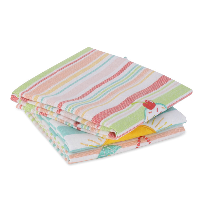 Cotton Stripe Embroidered Kitchen Towel Linen Set