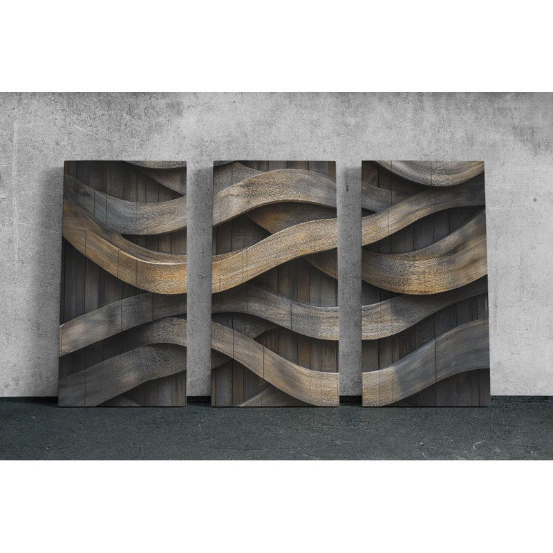 Reproduction d'art sur toile, "Wood Wave Triptych", 16 po x 24 po chacune (3 pièces) (48 po x 24 po), TOILE LAMINÉE