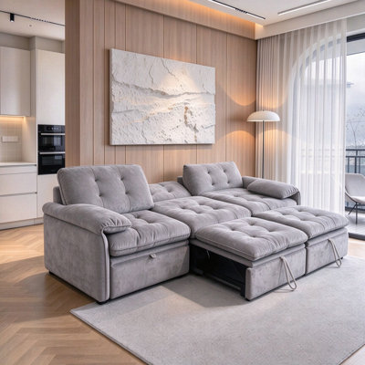 Canapé-lit modulable de 259 cm (102 po), canapé-lit avec dossier réglable et poufs dépliables, canapé d'angle rembourré et confortable pour salon