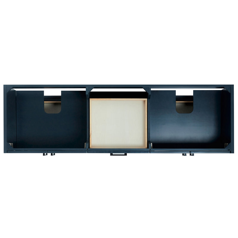 ARIEL Kelly 73 Double Sink Bathroom Vanity with Italian Carrara Marble Top, Midnight Blue