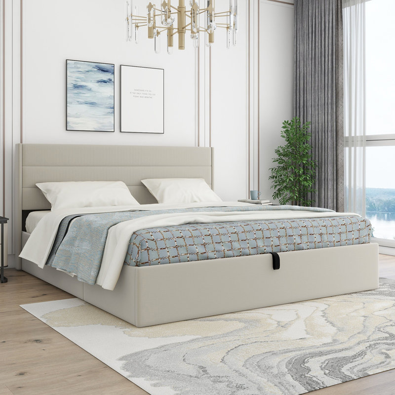  Lit de rangement rembourré Denicolais, Beige, Très grand