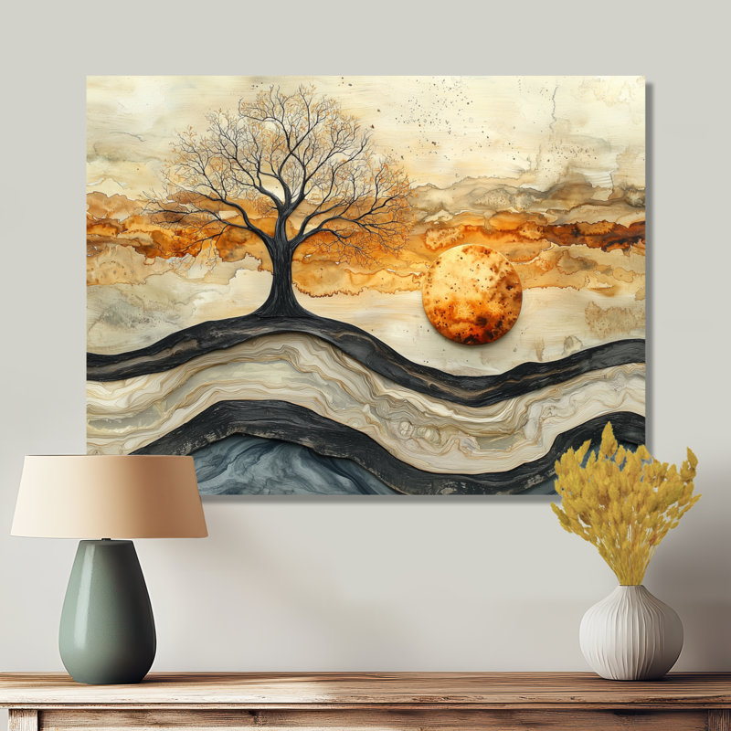 Abstrait arbres d'hiver sur une rivière en bois cristal - arbre de vie, art mural, H 12 po x l 20 po, Toile tendue