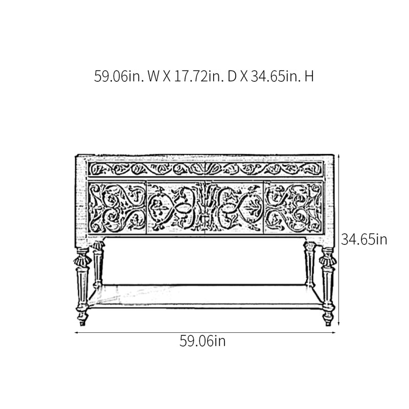 Retro Carved Multifunctional Console Table, 34.65" H x 59.06" W x 17.72" D
