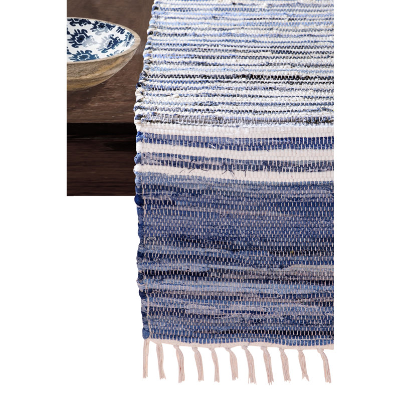 Handmade Cotton Tabletop Reversible & Machine Washable Table Runner, Denim, 18" W x 72" L