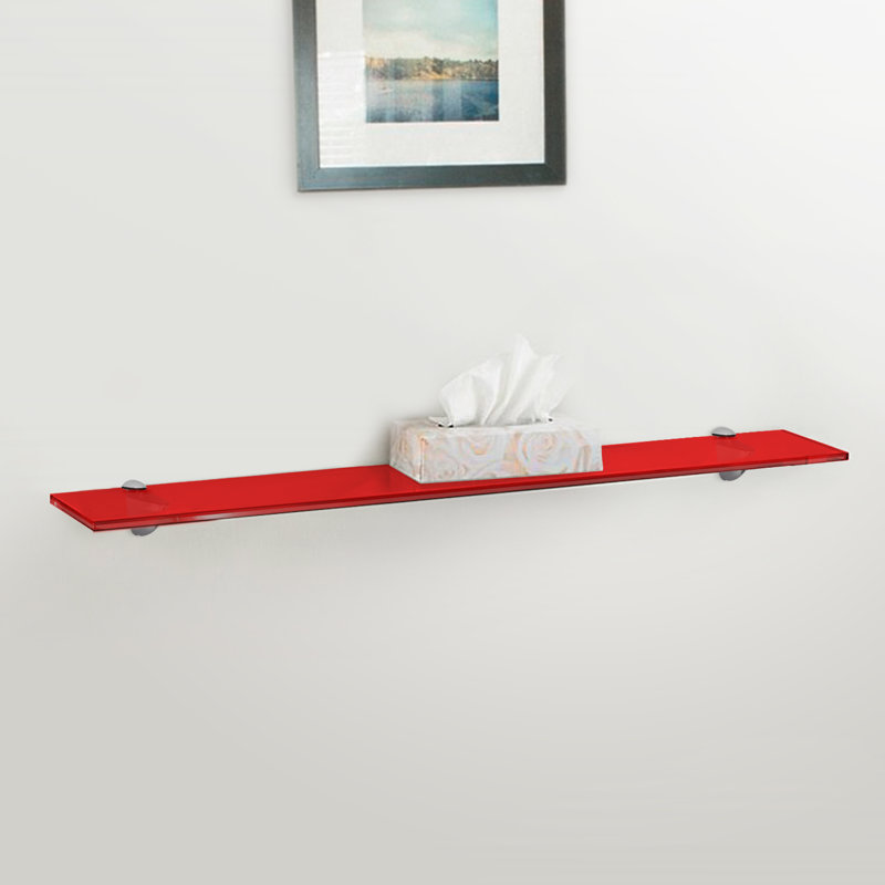 Glass Accent Shelf with Adjustable Shelves, 0.38" H x 18" W x 6" D, Red