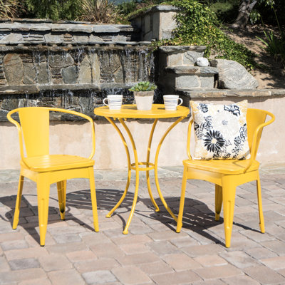 Mobilier de jardin bistro en fer jaune - 3 pièces en métal KD résistant
