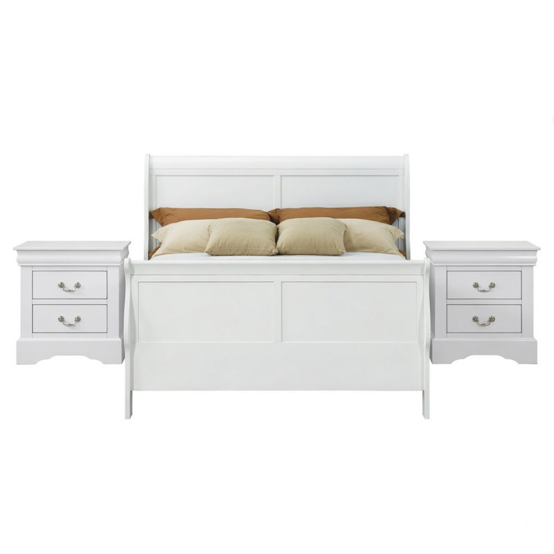 Ensemble de chambre double pleine grandeur, finition blanche, ensemble 2 pièces avec lit et 1 table de chevet, Full