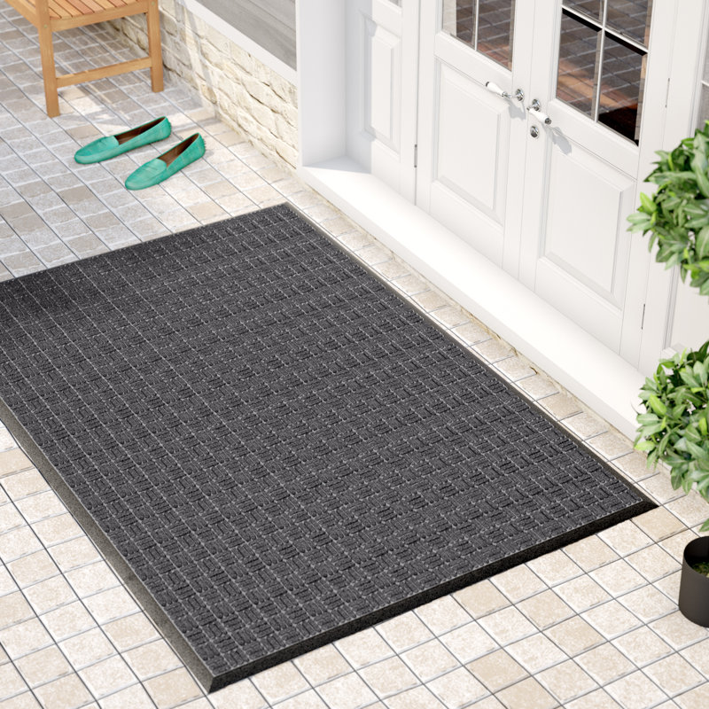 Ahron Non-Slip Geometric Indoor Doormat, Black, Rectangle 3' x 5'