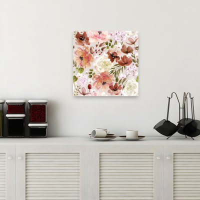 Floral Chaos Watercolor Pattern Beige Delicate Elegant Romantic Autumn Flower Wall Art