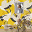 Gold Herons Chinoiserie Wallpaper Yellow and Black