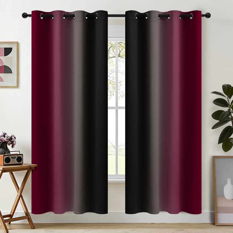 Rideaux à isolation thermique rouges et noirs bourgogne, fenêtre à œillets avec 2 panneaux pour le salon, L 52 po x L 72 po