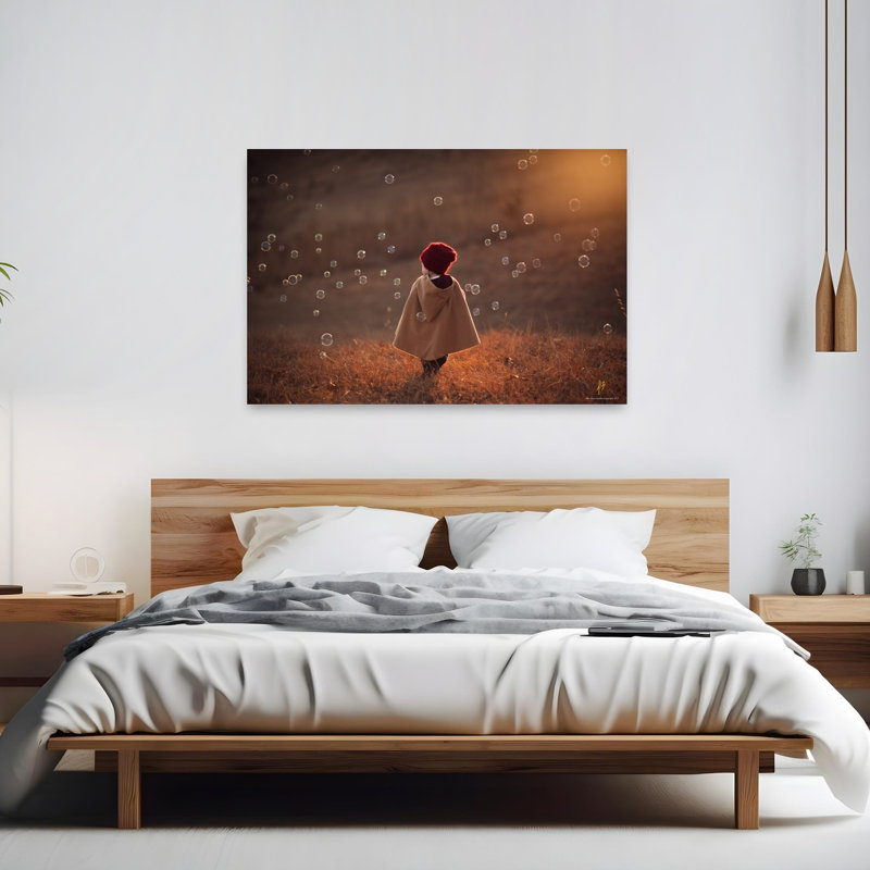 Childhood Bubble Wonder Dreamy Playful Abstract Autumn Landscape Wall Art Print by Jake Olson - Wrapped Canvas Print