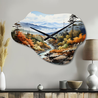 «Forest Great Smoky Mountains II - Forest», horloge murale asymétrique en métal