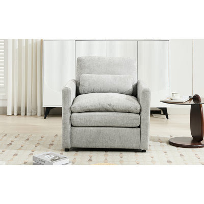 Fauteuil confortable avec coussin double gris. Tissu doux en chenille. Coussin ergonomique et détachable. Construire. 31,9 po x 33 po 32,7 po. Détails de couture élégants. Pour le salon surdimensionné en gris. Confort du coussin.