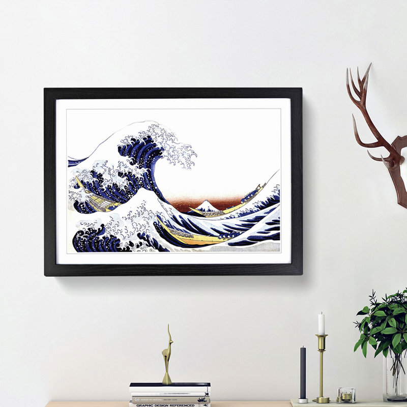 The Great Wave of Kanagawa by Katsushika Hokusai - Picture Frame Painting Print, Black Framed, 48cm H x 65cm W x 2cm D