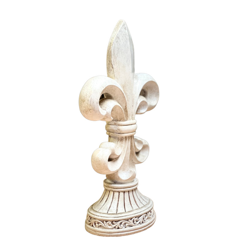 Dermott Polyresin Distressed Fleur De Lis Standing Sculpture, White