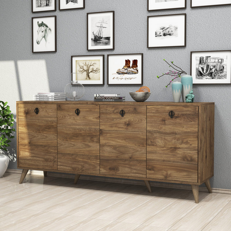 Modern Walnut Console Table with Plastic Legs, 70.9 x 31.5 x 17.7 inches | 100% Melamine Coated Particle Board, Thickness: 0.7 inches | Multiple Shelves, Wall-Mountable Design, Stylish & Functional for Any Space