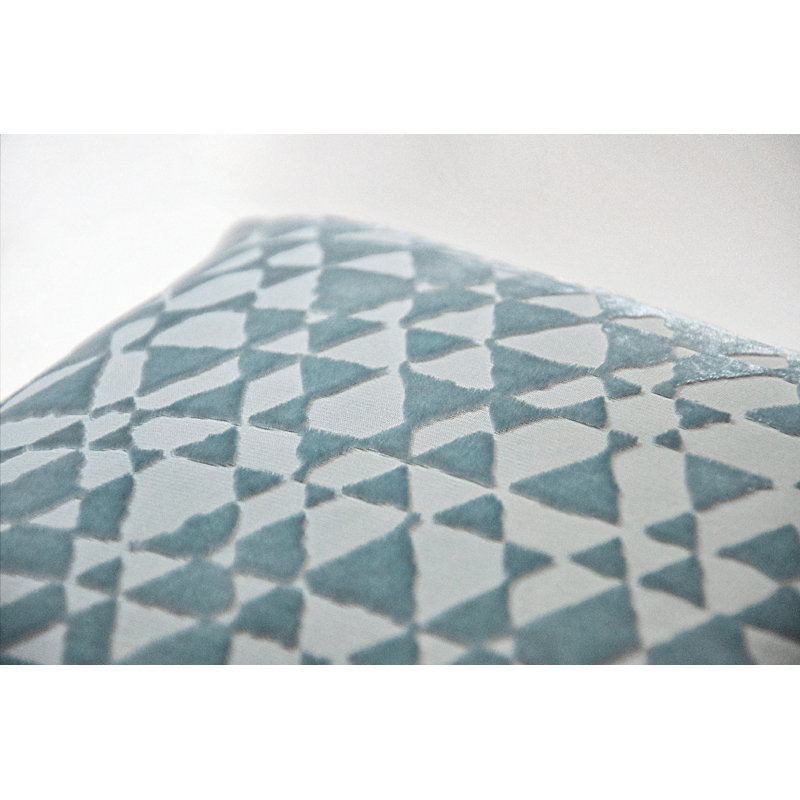 Triangles Lumbar Velvet Pillow Cover & Insert, Nickel, 14" H x 20" W