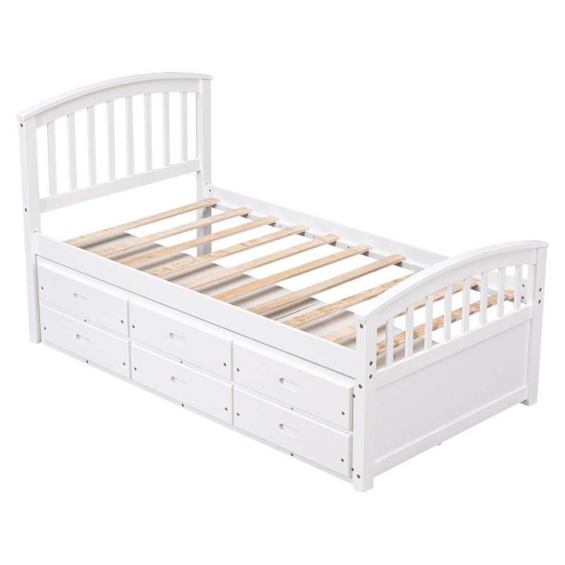 Lit plateforme simple 6 tiroirs Emine par Harriet Bee, Blanc