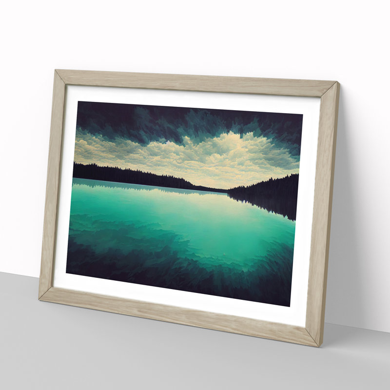 Forest Lake - Single Picture Frame Painting, 25cm H x 34cm W x 2cm D, Oak