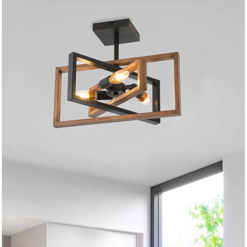 Kreger 3 - Light Bulbs Unique Design Metal Frame 15.7'' Semi Flush Mount Ceiling Light, Brown
