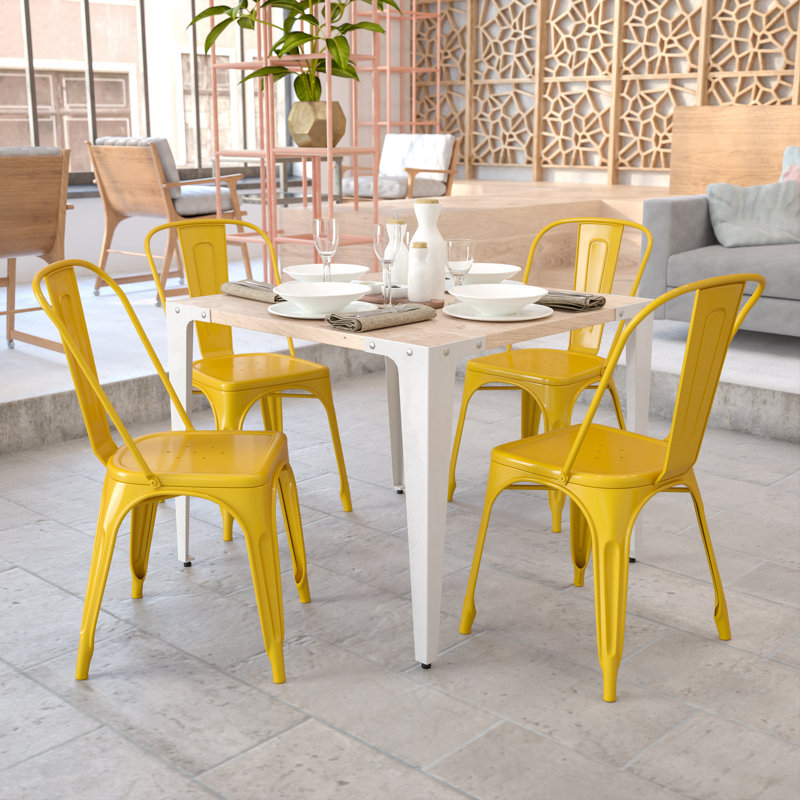 Commercial GradeMetal Indoor-Outdoor Stackable Chair, Yellow