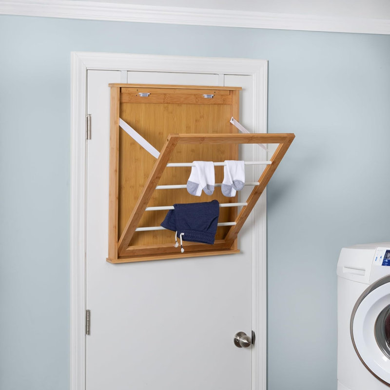 Wall-Mounted Clothes Drying Rack, Bamboo, Collapsible