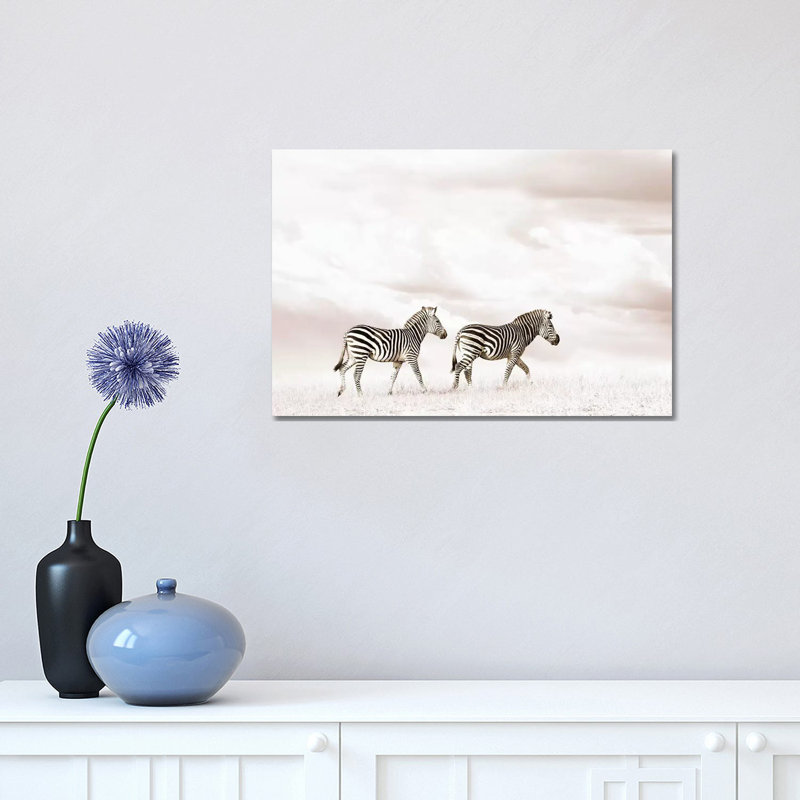 White Zebra Duo by Klaus Tiedge - Print on Canvas, 30.48 cm H x 45.72 cm W, Wrapped Canvas