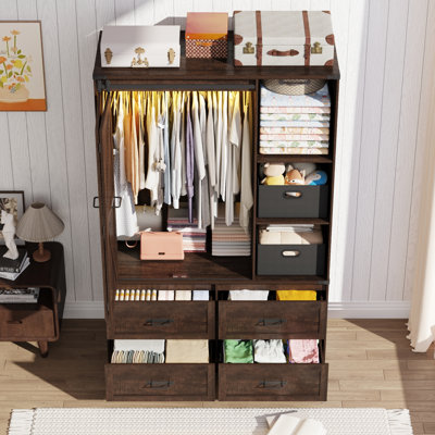 73.00''H Armoire Wardrobe With Sensor Light, Drawers, And Hanging Rod