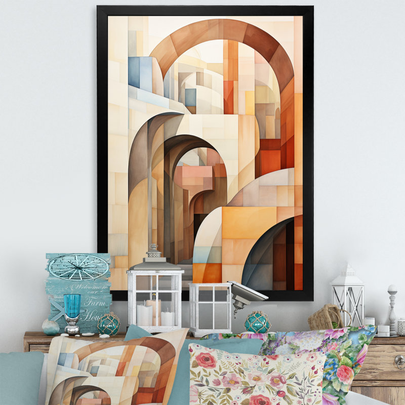 «Iqraa Beige Bridge Dynamic Archway», reproduction sur toile, H 20 po x l 12 po x P 1 po, Cadre photo noir