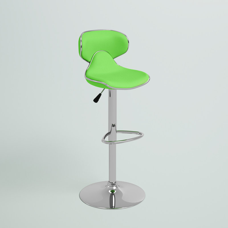 Tabouret de bar contemporain confortable en vinyle à hauteur réglable et dossier mi-haut avec base chromée Claudine, Vert