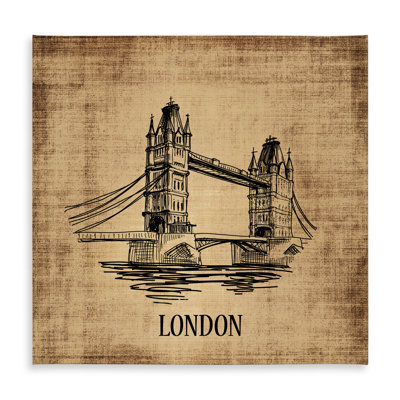 Tower Bridge Illustration Tablecloth - Brown Indoor/Outdoor Decor