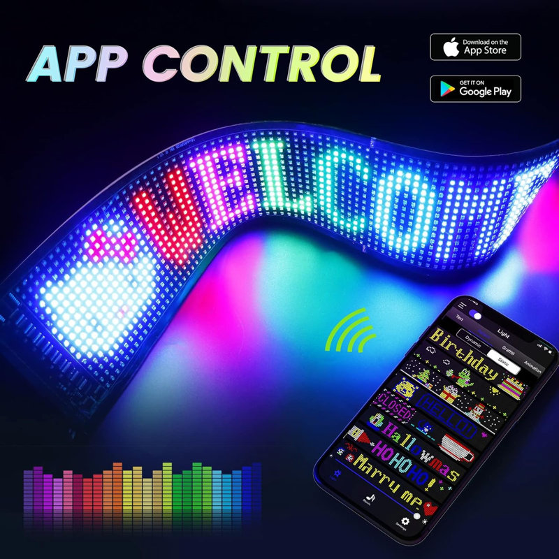 Scrolling Huge Bright Advertising LED Signs, Flexible USB 5V LED Store Sign Bluetooth App Control Custom Text Pattern Animation Programmable Display For Store Car Bar Hotel (27"X5")