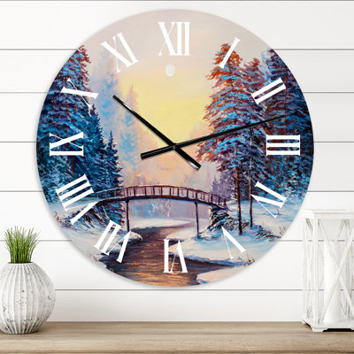 Petit pont et paysage enneigé - Horloge murale traditionnelle