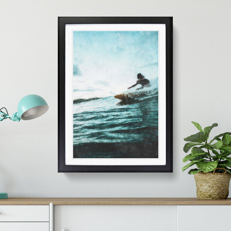Surfing in Indonesia - Framed Print, 45cm H x 33cm W x 2cm D, Black Framed