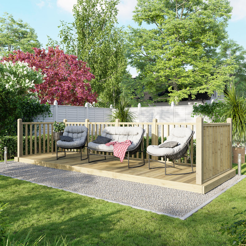Powersheds Timber Pressure Treated Decking Kit - Handrails on Three Sides, 179cm L x 536cm W