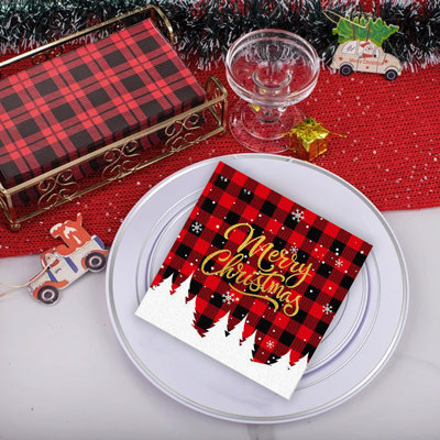 Christmas Decorations 20Pcs Christmas Plaid Napkins Plaid Paper Towel for Christmas Party Supplies