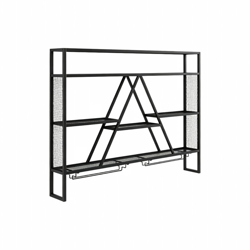 Metal Wall Mounted Wine Shelf for Bottles and Glass Storage