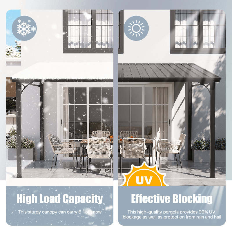 Hardtop Pergola With Galvanized Steel Sloping Roof, 14 ft x 10 ft