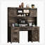 Bureau de direction avec huche et station de charge, bureau d'ordinateur avec 2 portes de grange coulissantes, 5 tiroirs et armoire de rangement avec tablette réglable à 3 positions-129220485