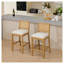 Ensemble de 2 tabourets de bar en bois massif à dossier en rotin avec coussin en lin beige, siège de style nautique à hauteur de comptoir-1414962313-1414962315