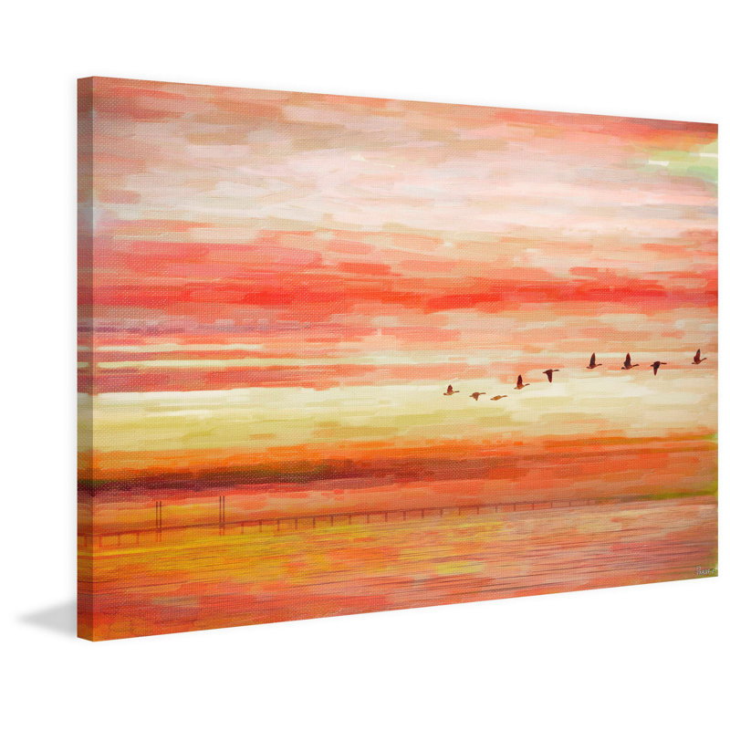 « flying south » par parvez taj,-reproduction d’impression sur toile tendue, H 16 po x l 24 po x P 1,5 po