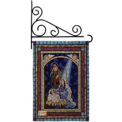 Stained Glass Nativity Burlap Winter Impressions Decorative 2-Sided Polyester 19 x 13 in. Flag Set -  Breeze Decor, BD-NT-GS-114123-IP-DB-03-D-US16-AL