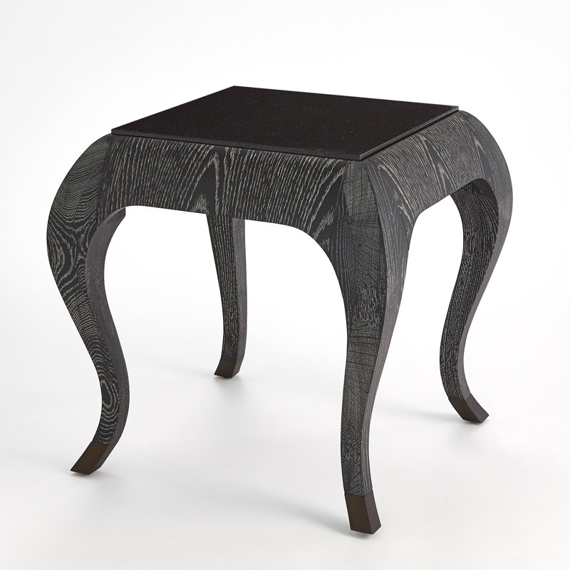 Elegant Parisian Square Marble-Top Side Table in Grey Sandblasted Oak