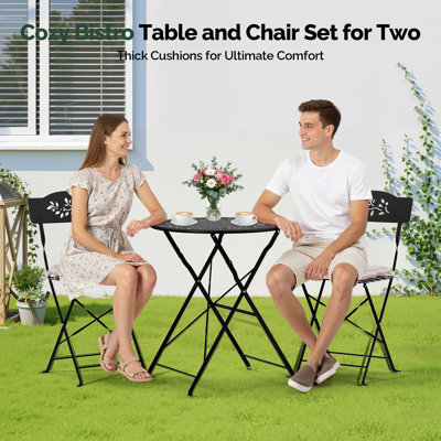 3-Piece Bistro Set With Seat Cushions,Black