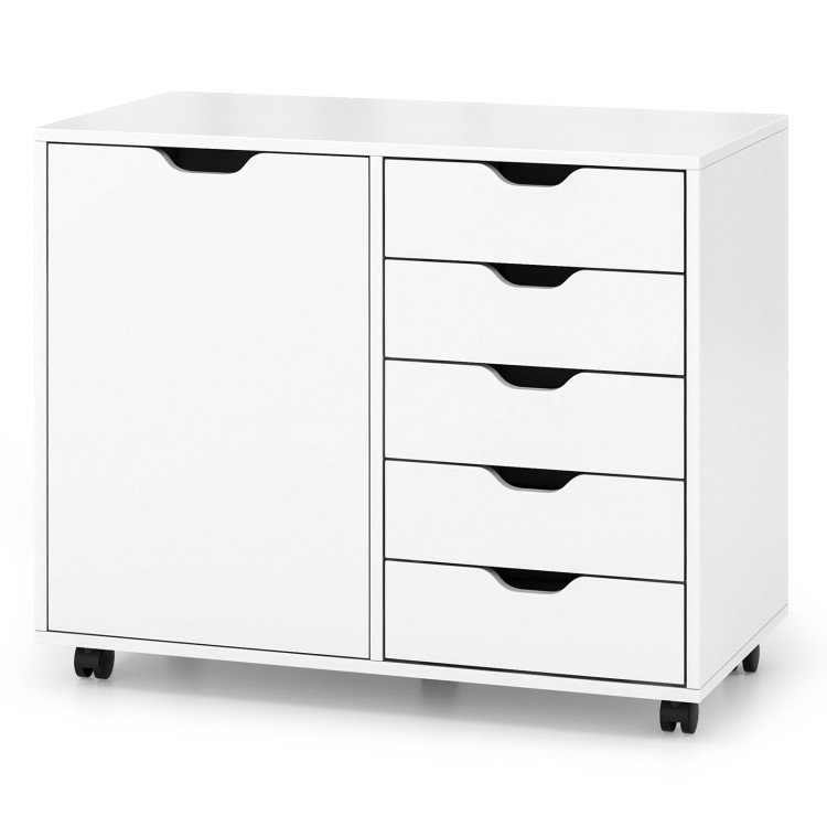 5-Drawer Rolling Storage Cart with Side Cabinet