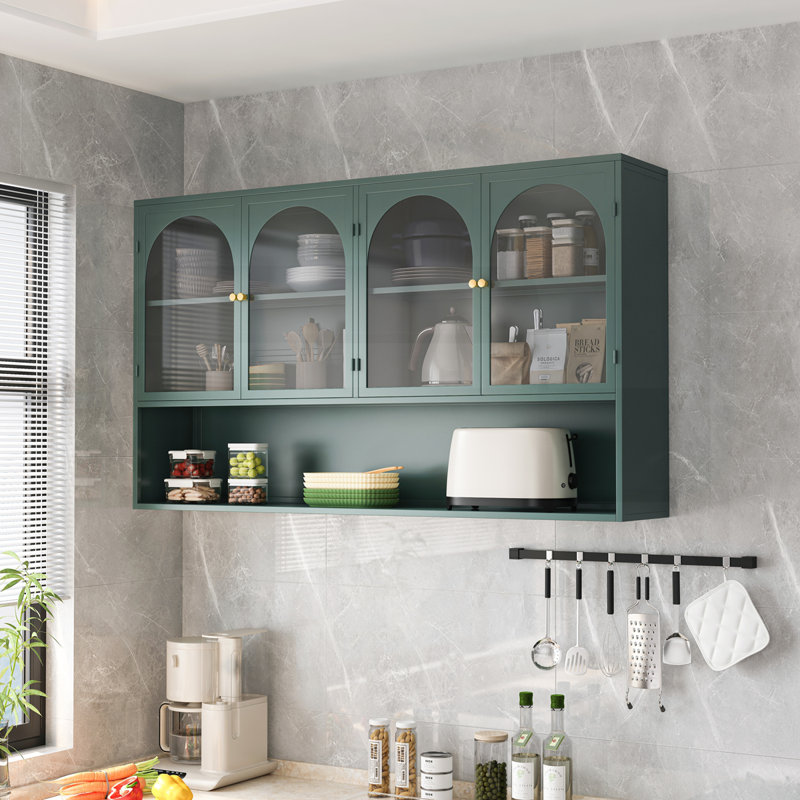 Armoire murale à quatre portes en verre, Vert foncé