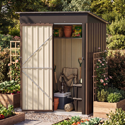 5 x 3 FT Galvanized Steel Storage Shed, Lockable Outdoor Tool Shed with Air Vent and Sloped Roof